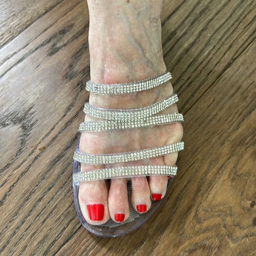 Clear gel crystal studded flat sandals. Only worn a couple of times.